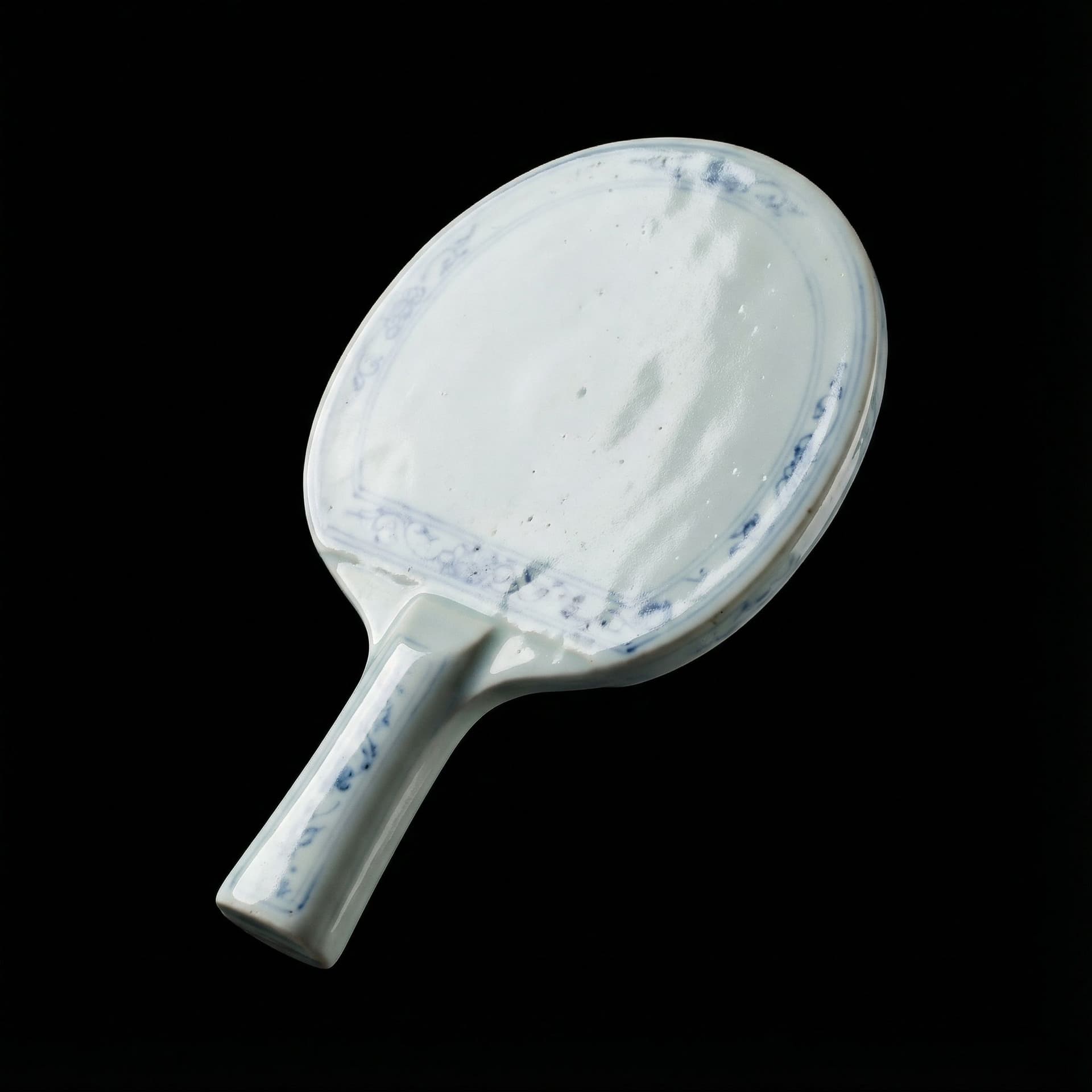 AI generated: A hyper-realistic editorial 3D render of a ping pong racket sculpted from fine porcelain china, phot...