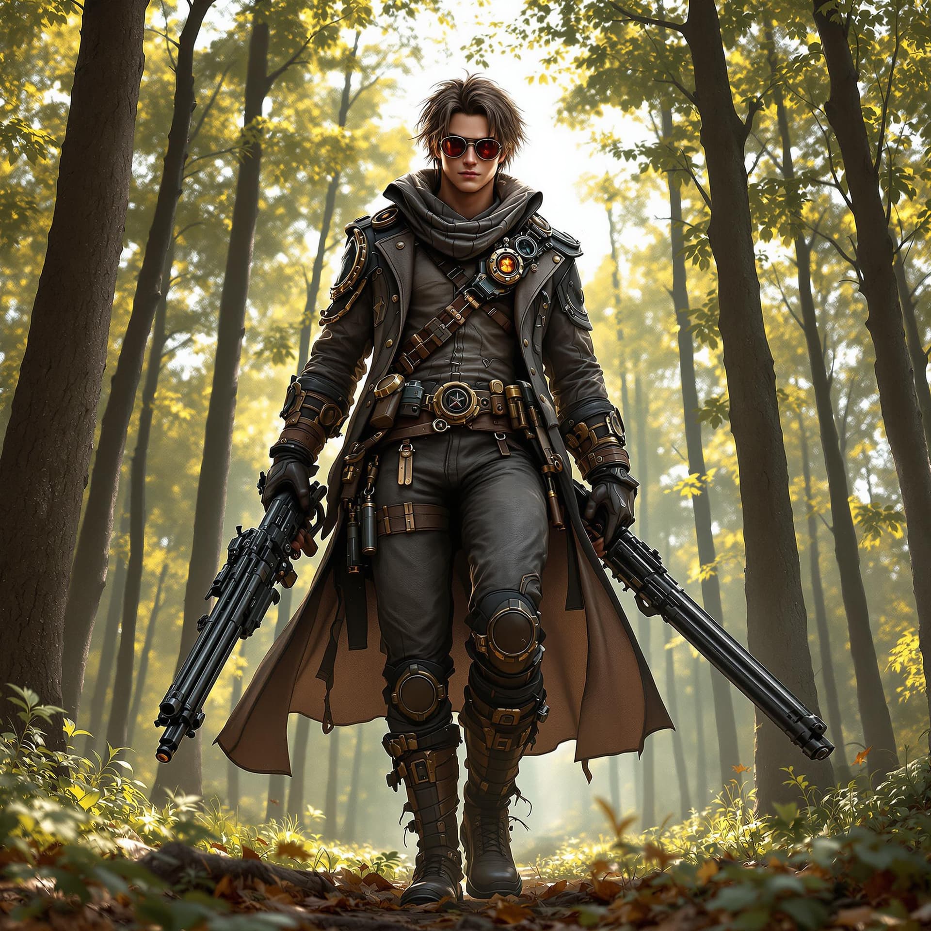 AI generated: a young male sharpshooter (zoom out full body, head to toe), inspired by Dante Sparda from Devil May...