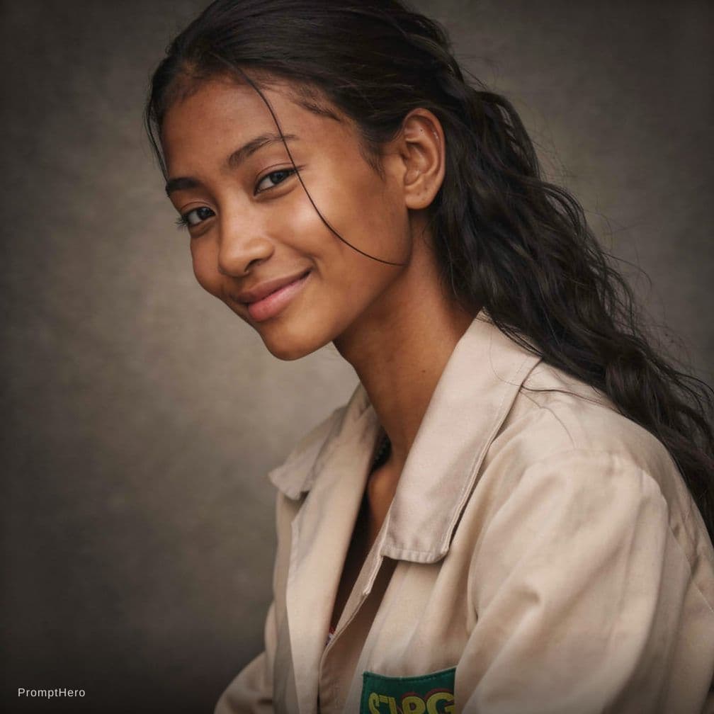 AI generated: woman, side view, slight smile, shot on a Canon A7 III --no freckles --chaos 75 --ar 1:2 --raw --pro...