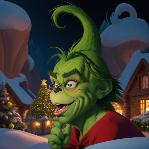 AI generated: How the Grinch Stole Christmas!, disney animation style, 32k uhd, character caricatures, mysterious ...