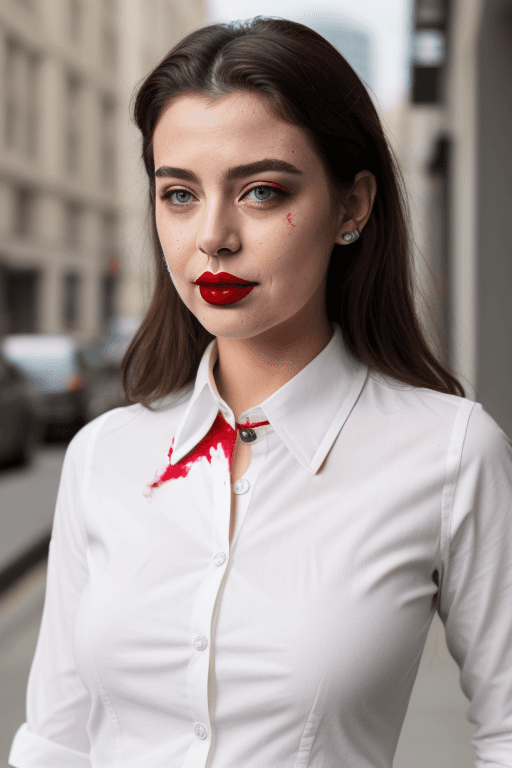 AI generated: RED LIPSTICK stain ON WHITE COLLAR 