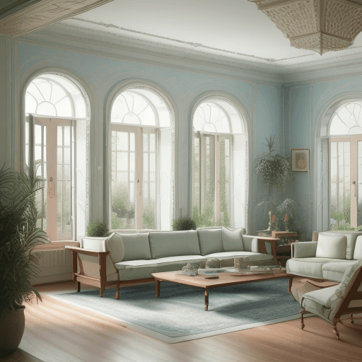 AI generated: High resolution photography interior design, dreamy sunken living room conversation pit, wooden floo...