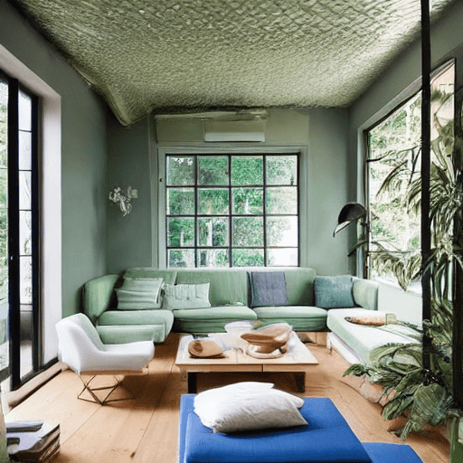 AI generated: high resolution photography interior design, dreamy sunken living room conversation pit, wooden floo...