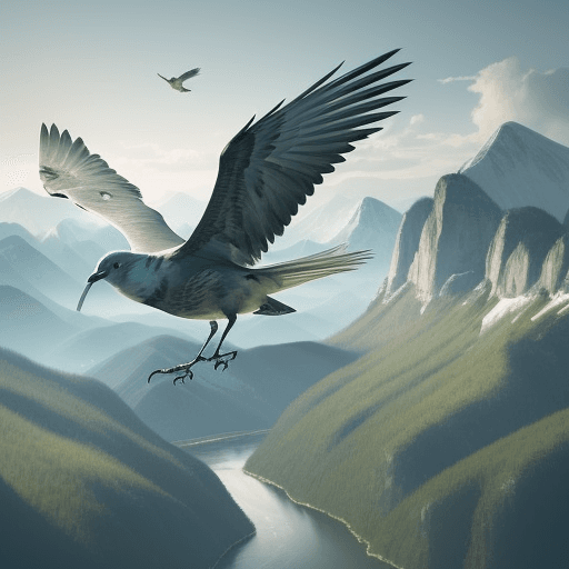 AI generated: "Generate an image of a bird in flight, symbolizing migration. The bird should be soaring over a div...