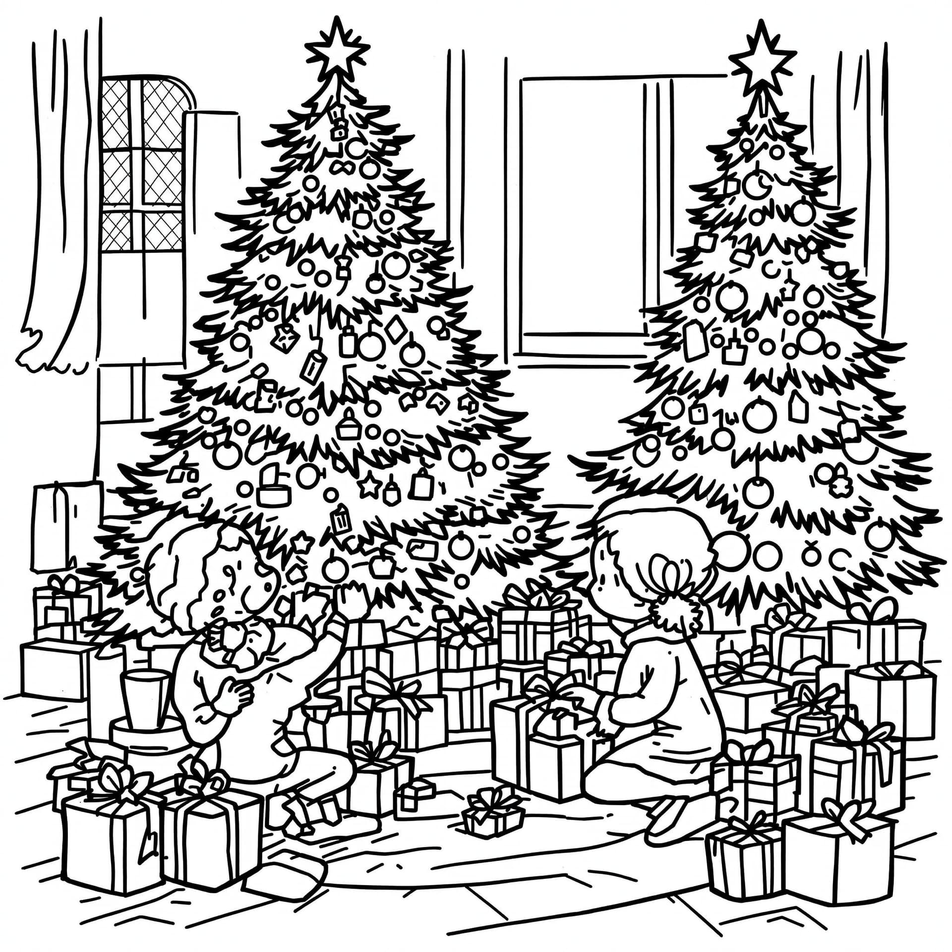 AI generated: High-resolution black-and-white line drawing of Christmas or celebrations: Include detailed elements...