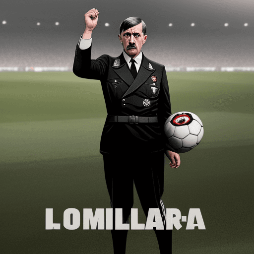 AI generated: Adolf Hitler representing Italian soccer league Serie A. Include Serie A text, and he should hold a ...