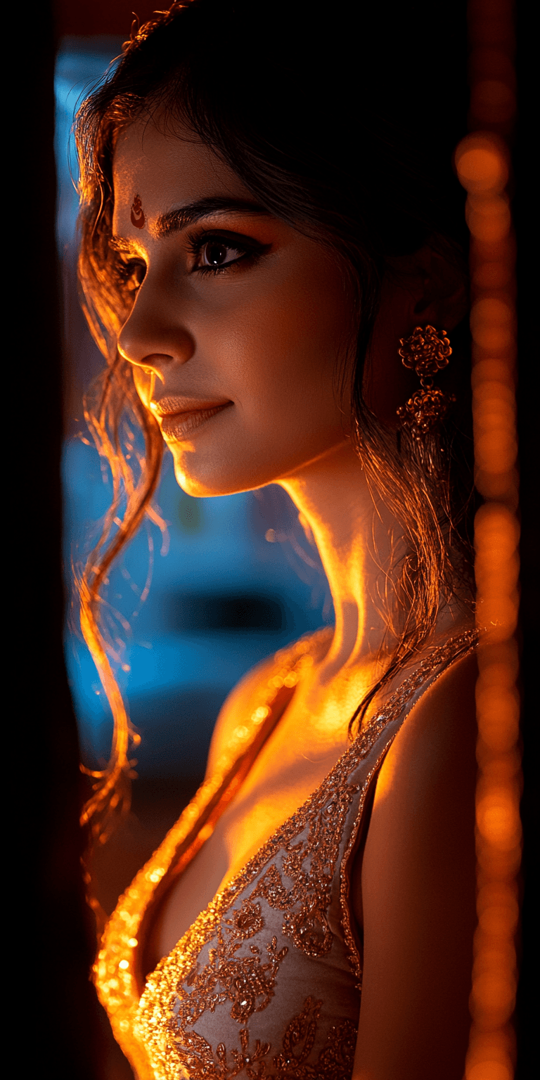 AI generated: breathtakingly beautiful Indian woman with long hair, face seen from the side --v 6.1