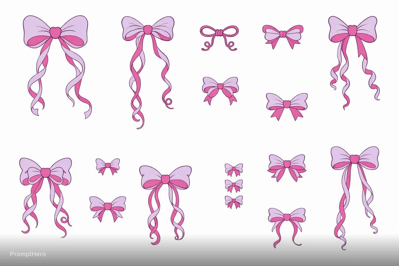 AI generated: Premium coquette bows clipart, 10 unique designs, thin detailed linework + soft fills using exactly ...