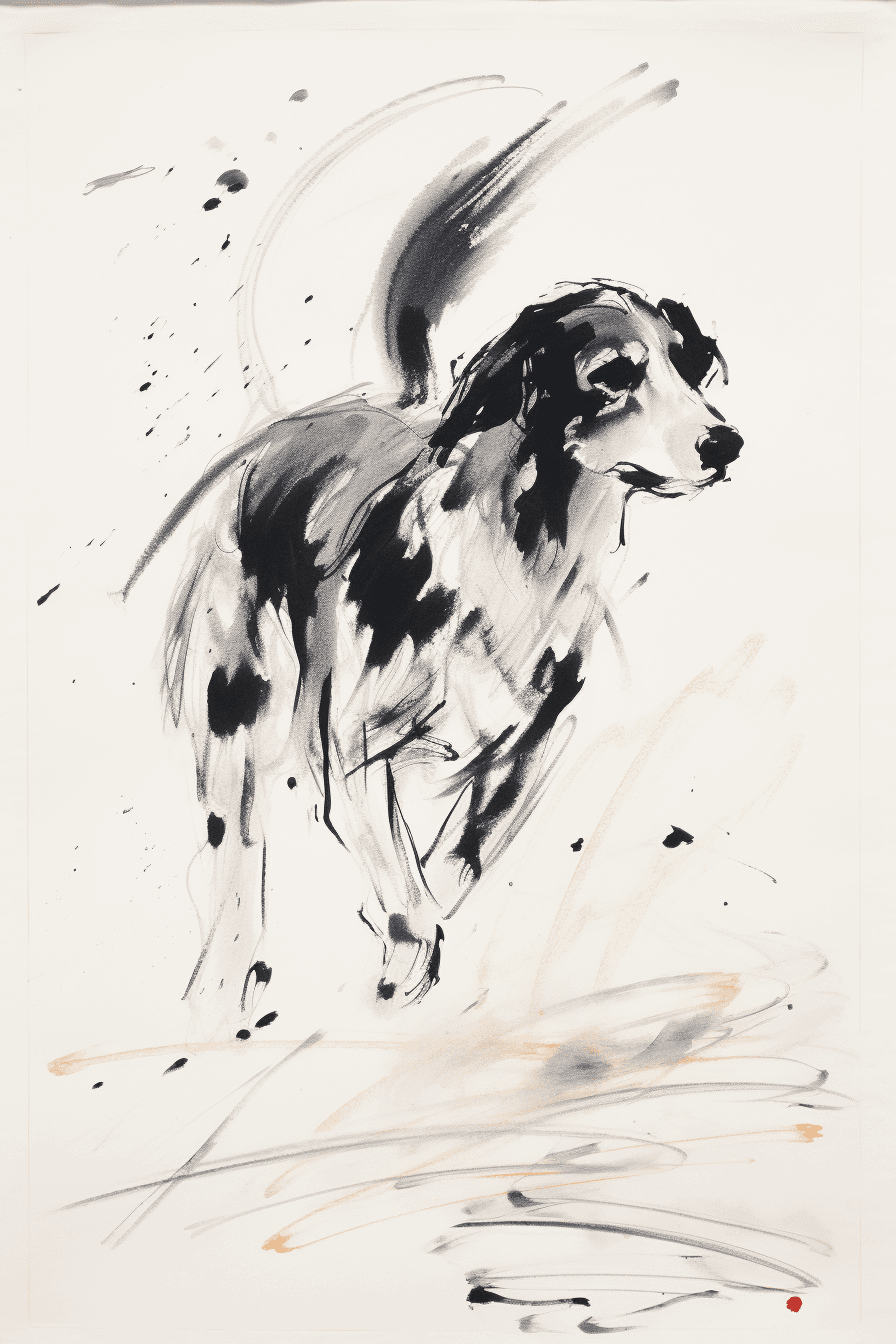 AI generated: Picture a dog portrayed with the artistic essence of Qi Baishi's renowned brushwork. The dog's form ...
