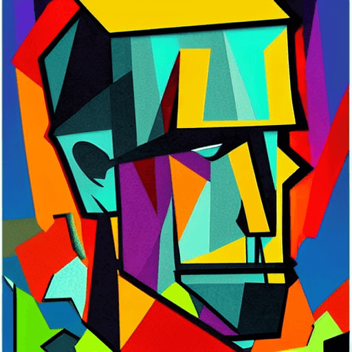 AI generated: geometric abstract portrait of Frankenstein, bright vibrant colorful, poster art --aspect 3:4