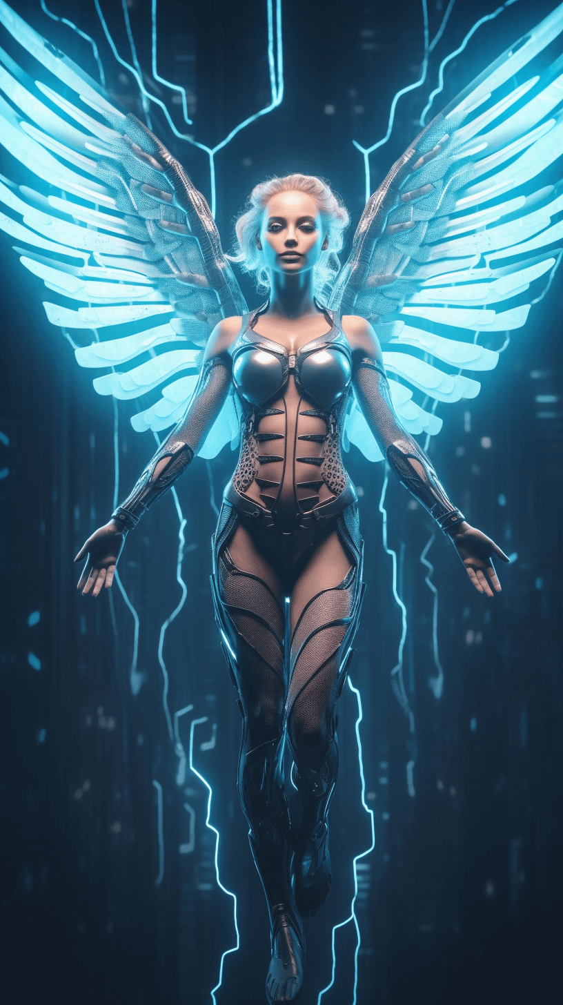 AI generated: a futuristic girl  in the space with lightning and wings, in the style of 8k 3d, intricate costumes,...