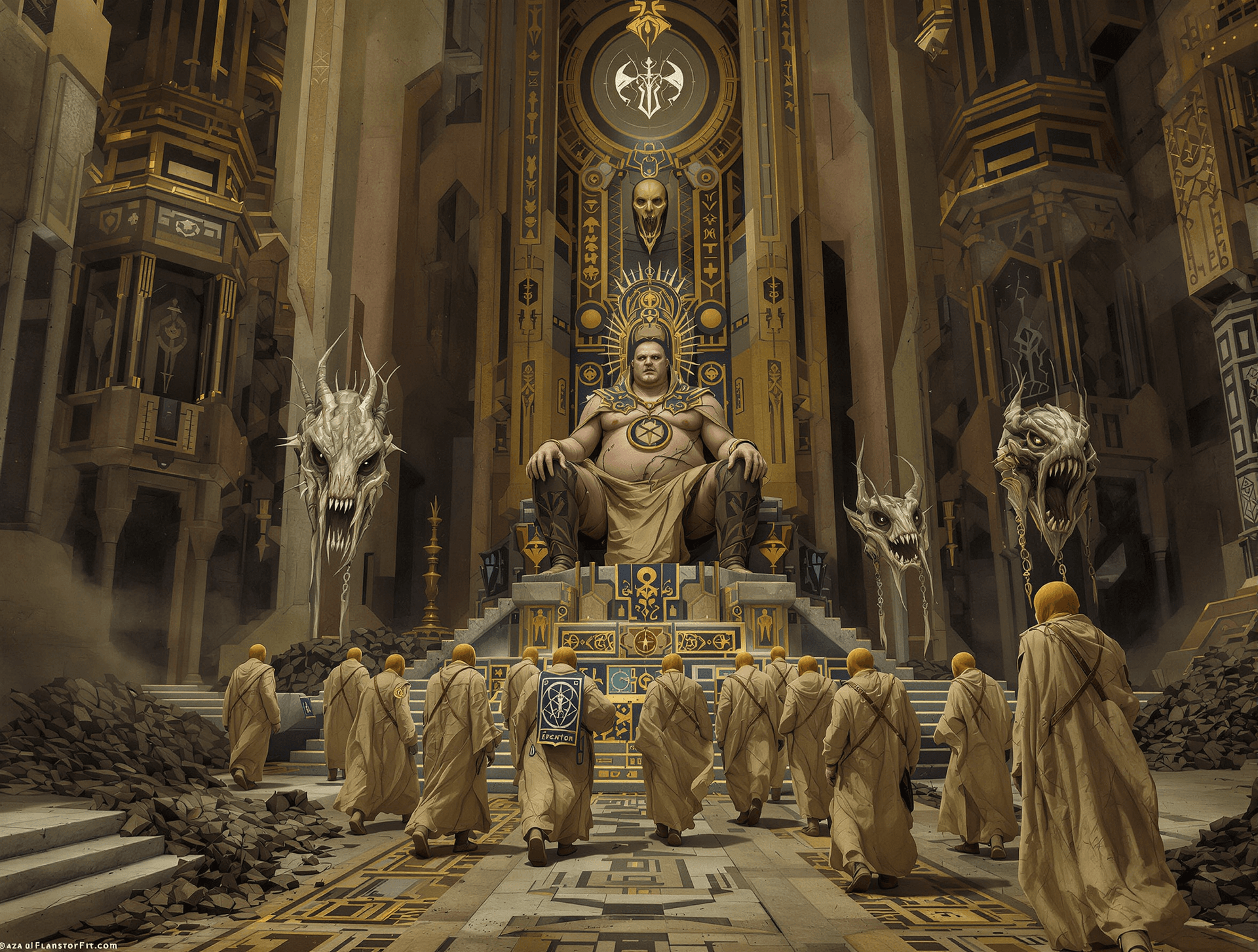 AI generated: /Artprompt Sci-fi, create a dystopian futuristic scene depicting (a group of strange mystical beings...