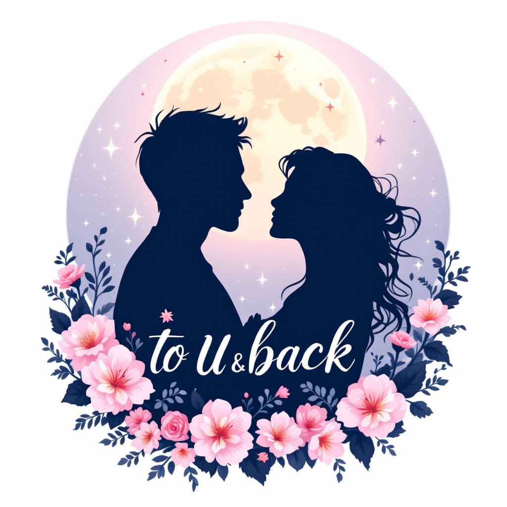 AI generated: Romantic celestial design, text "I ♡ U to 🌙 & Back" in elegant cursive, glowing moon with stars, bl...