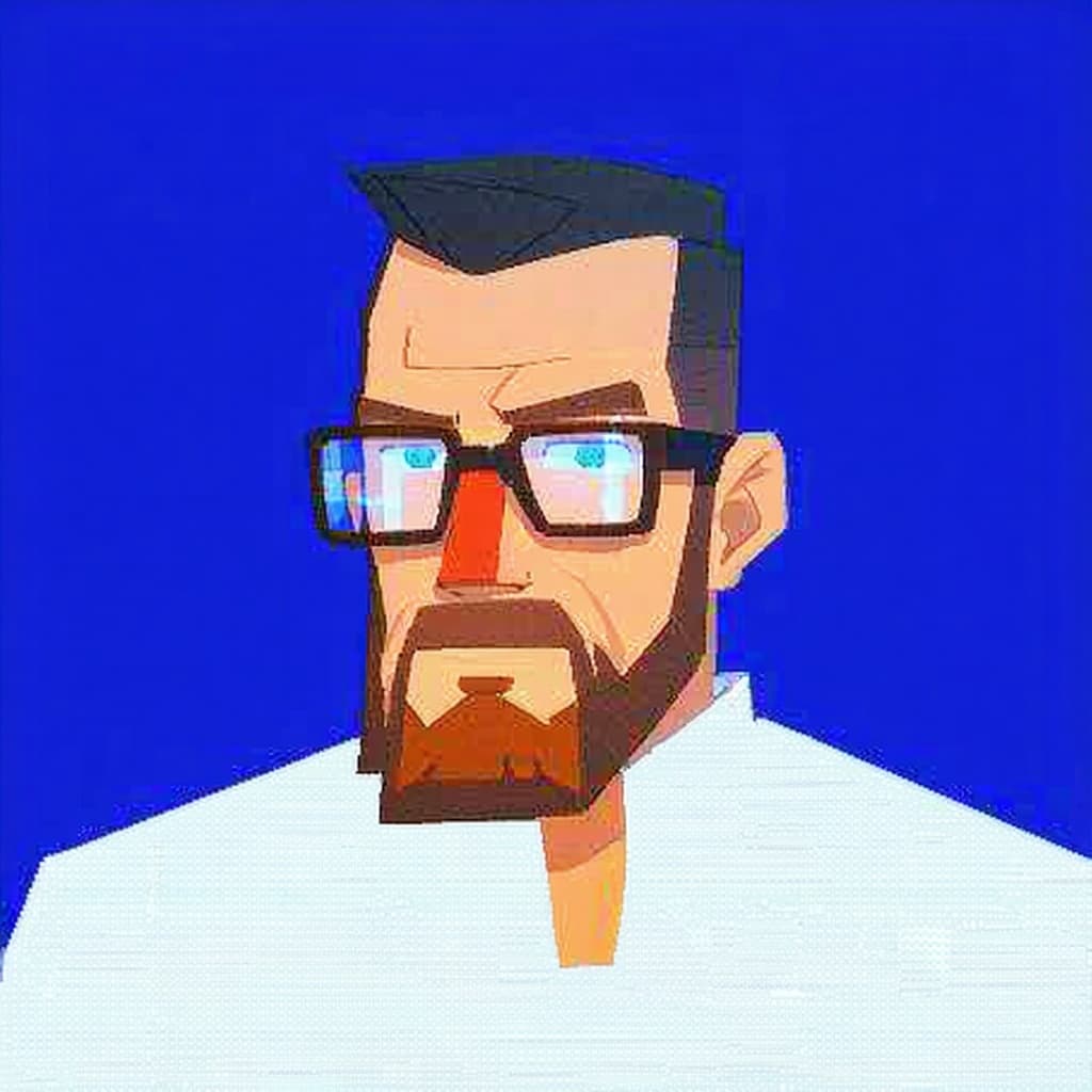 AI generated: High quality portrait of Gordon Freeman from HL2. Art by Makoto Shinkai, Crunchyroll, pixiv, danboor...