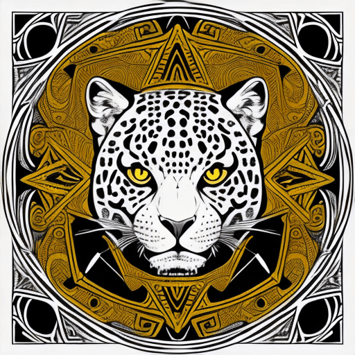 AI generated: A detailed vector illustration of a jaguar head with symmetrical perspective, in the style of a taro...