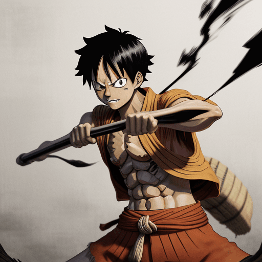 AI generated: Luffy in Ghost Island Battle Cato, Japanese Style, Luffy Wins,Tradition Chinese Ink Painting style,f...