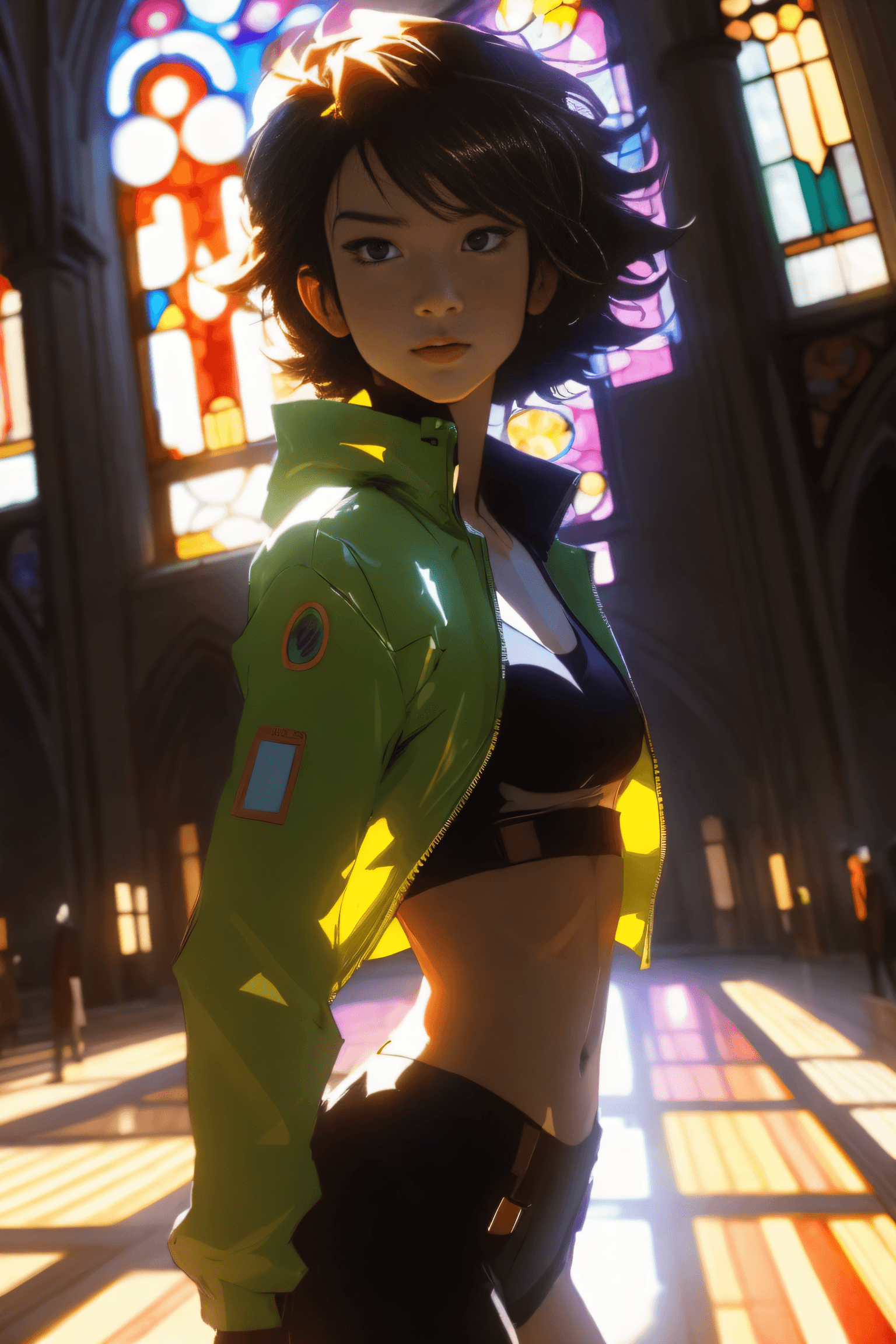 AI generated: art by Makoto Shinkai, anime key visual, Golden ratio, japanese supermodel, cyberpunk style, stomach...