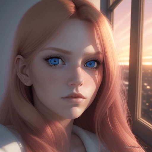 AI generated: A selfie portrait of a beautiful blond girl, dark red hair ((chanel style)) with pink highligts. fro...