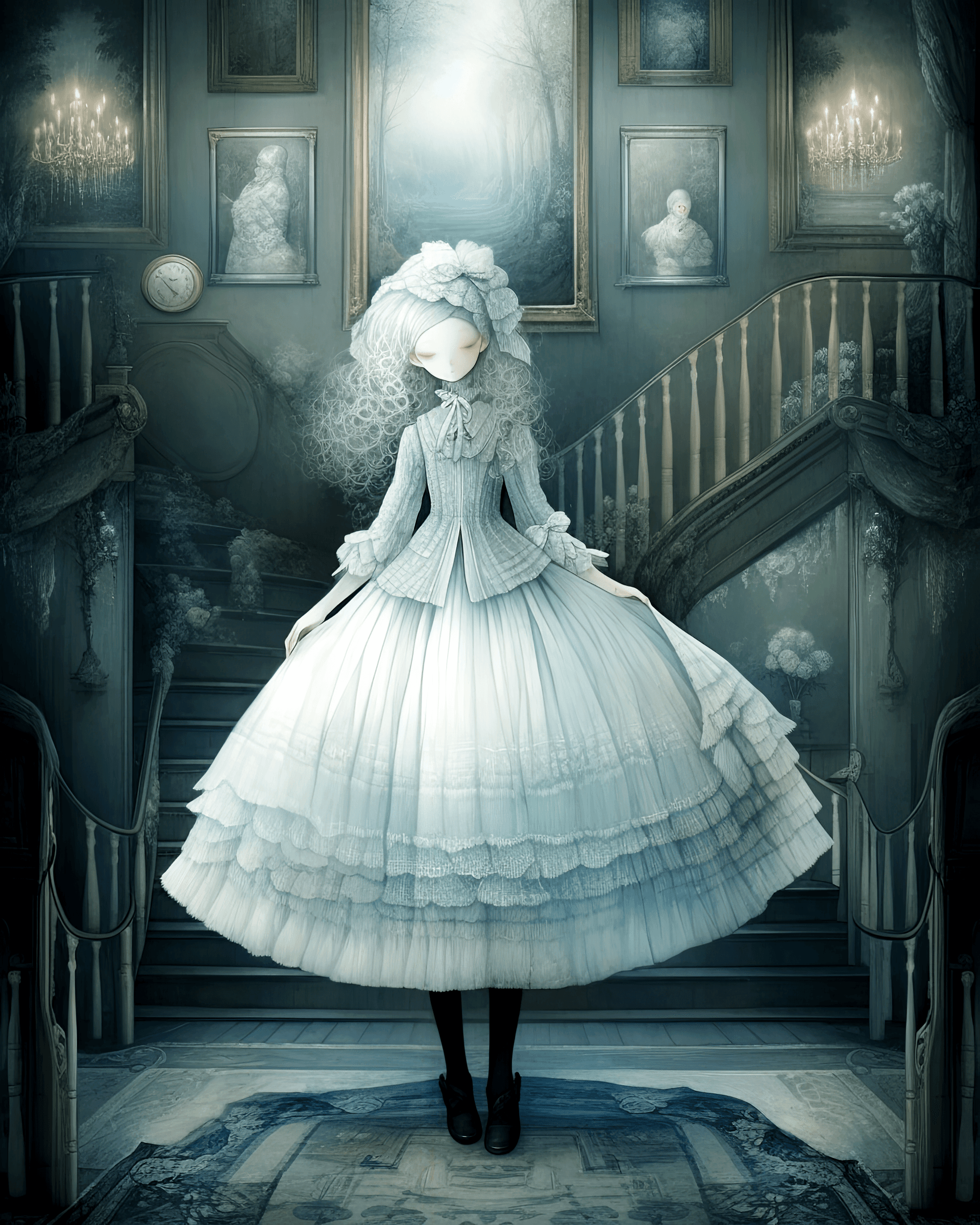 AI generated: the model in this dress is the work of kathleen jones, in the style of otherworldly creatures, light...