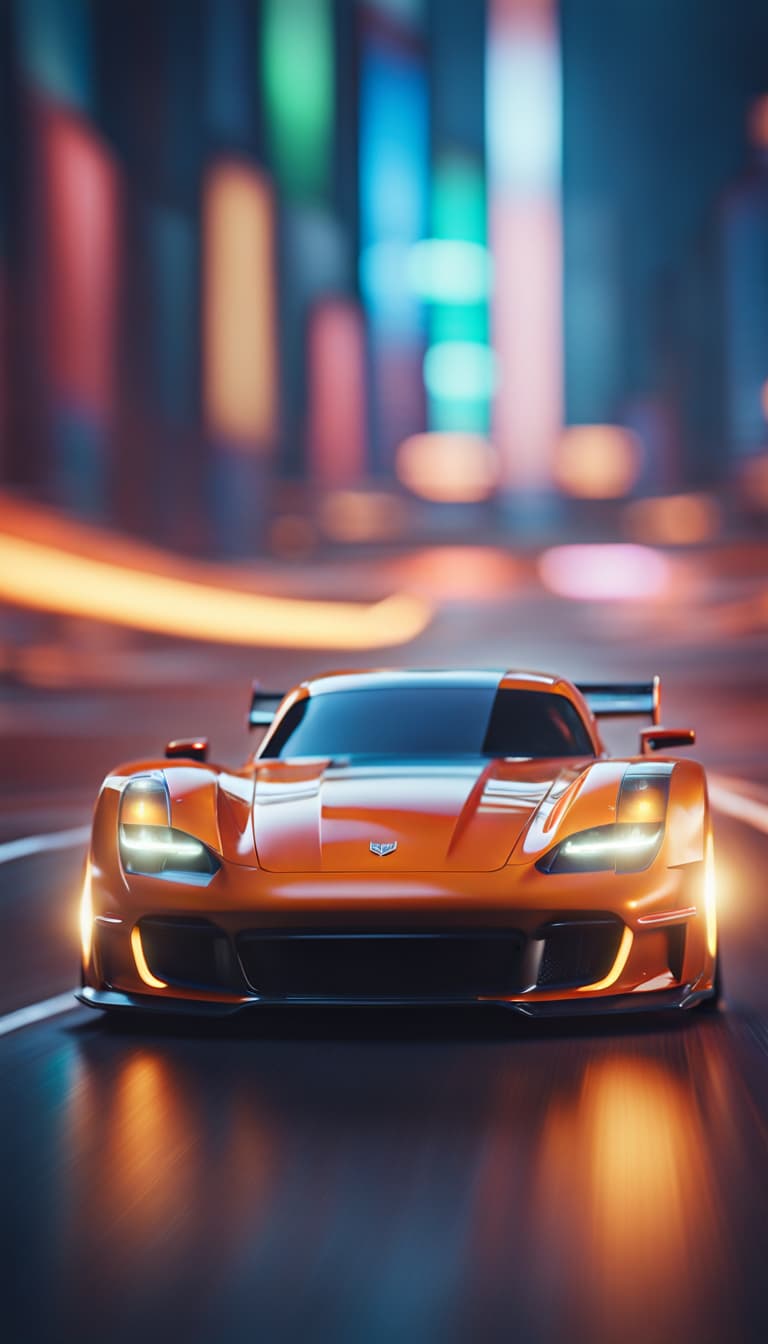 AI generated: cinematic CG 8k wallpaper, action scene from Forza Horizon 5, wheels rotating, blurry, evening city ...