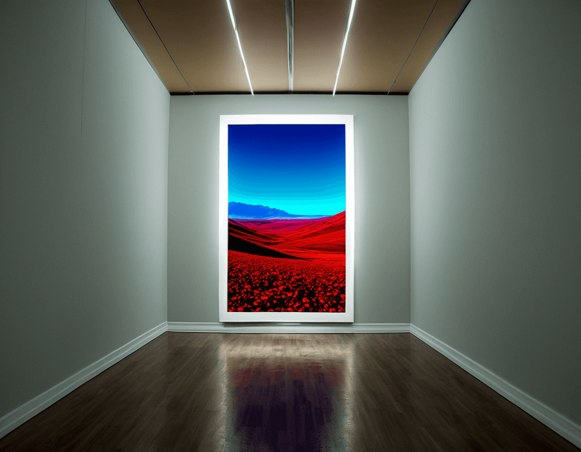 AI generated: Landscape Landscape, white walls, minimalistic art, indoor setting, vertical orientation, eye-level ...