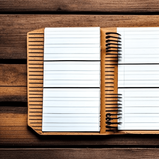 AI generated: open notepad with blank pages, pencil, on an old wooden floor

