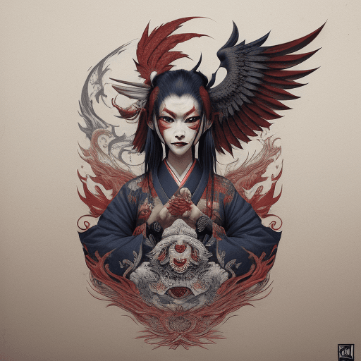AI generated: japanese tengu tattoo drawing, in the style of matthias jung, kerem beyit, uhd image, authentic depi...