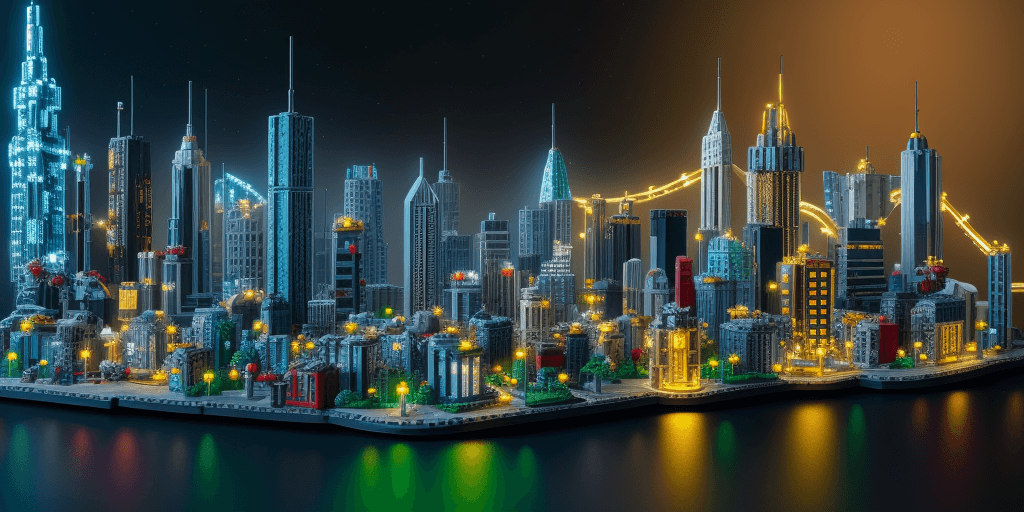 AI generated: a lego city background with lights