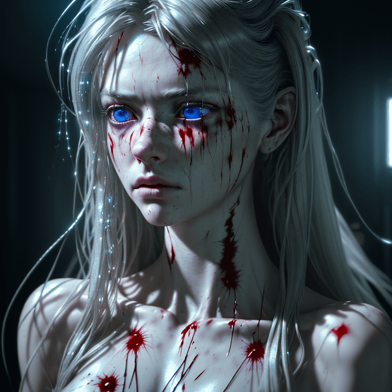 AI generated: an ultra realistic ethereal portrait of a paranormal  humanoid creature, long messy hair, empty look...