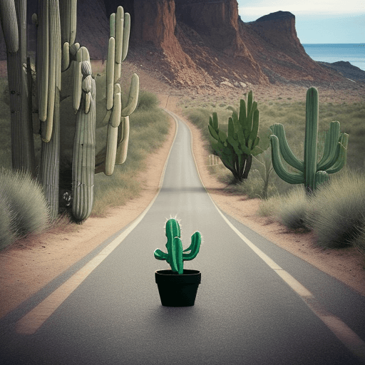 AI generated:  cactus, trust, cat, road, sea, minimal, tatto, design TATTO