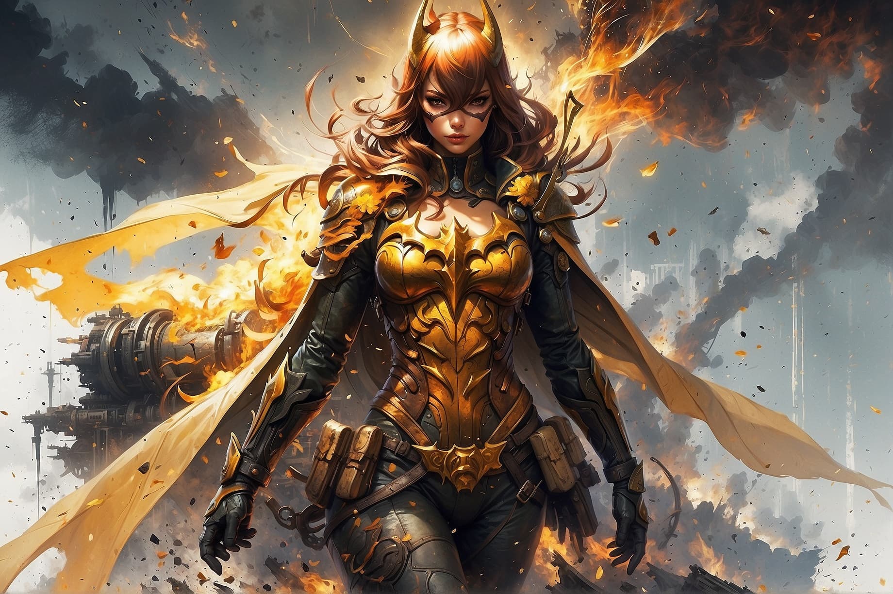 AI generated: a masterpiece, batgirl/supergirl from dc comic wearing alternate yellow costume, coy and alluring, f...