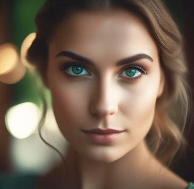 AI generated: girls, person, photo, green eyes, indoor, soft, colorful, Portrait