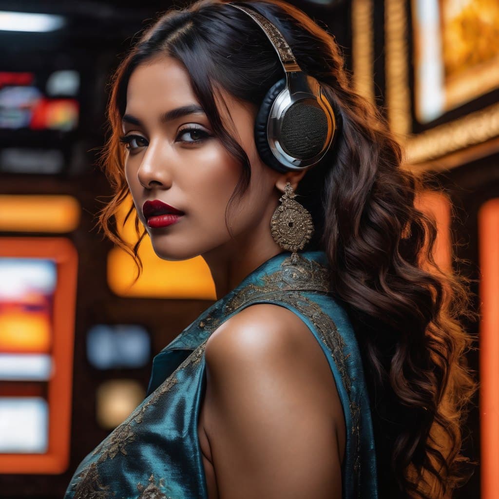 AI generated: epic realistic, DV_Kimbali_Vicious, est quality raw photo of, a woman as a presenter in radio show, ...
