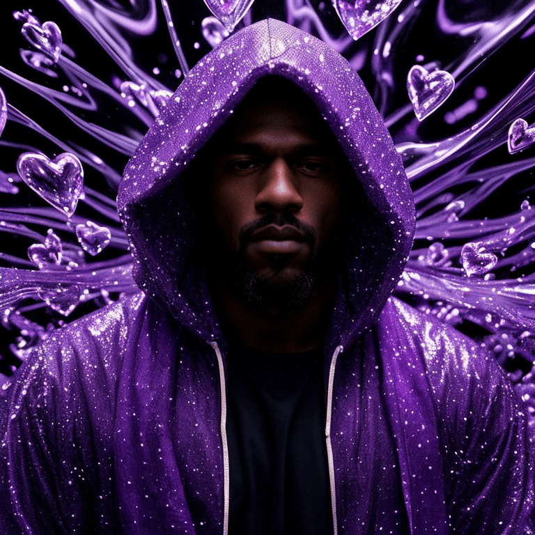 AI generated: hyperrealistic art in style of trap music video grainy closeup still of glowing bokeh, focus on his ...