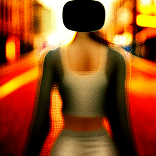 AI generated: blurry street back ground, see through cloths, body facing camera
