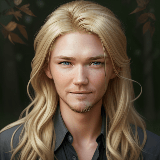 AI generated: chad michael murray with long blonde hair, hazel eyes, smiling at the camera, professional color gra...
