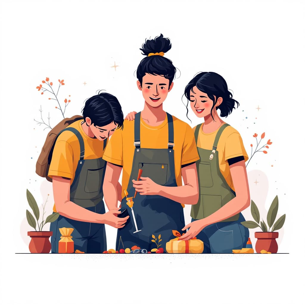 AI generated: create an image of a group of young people doing charity work