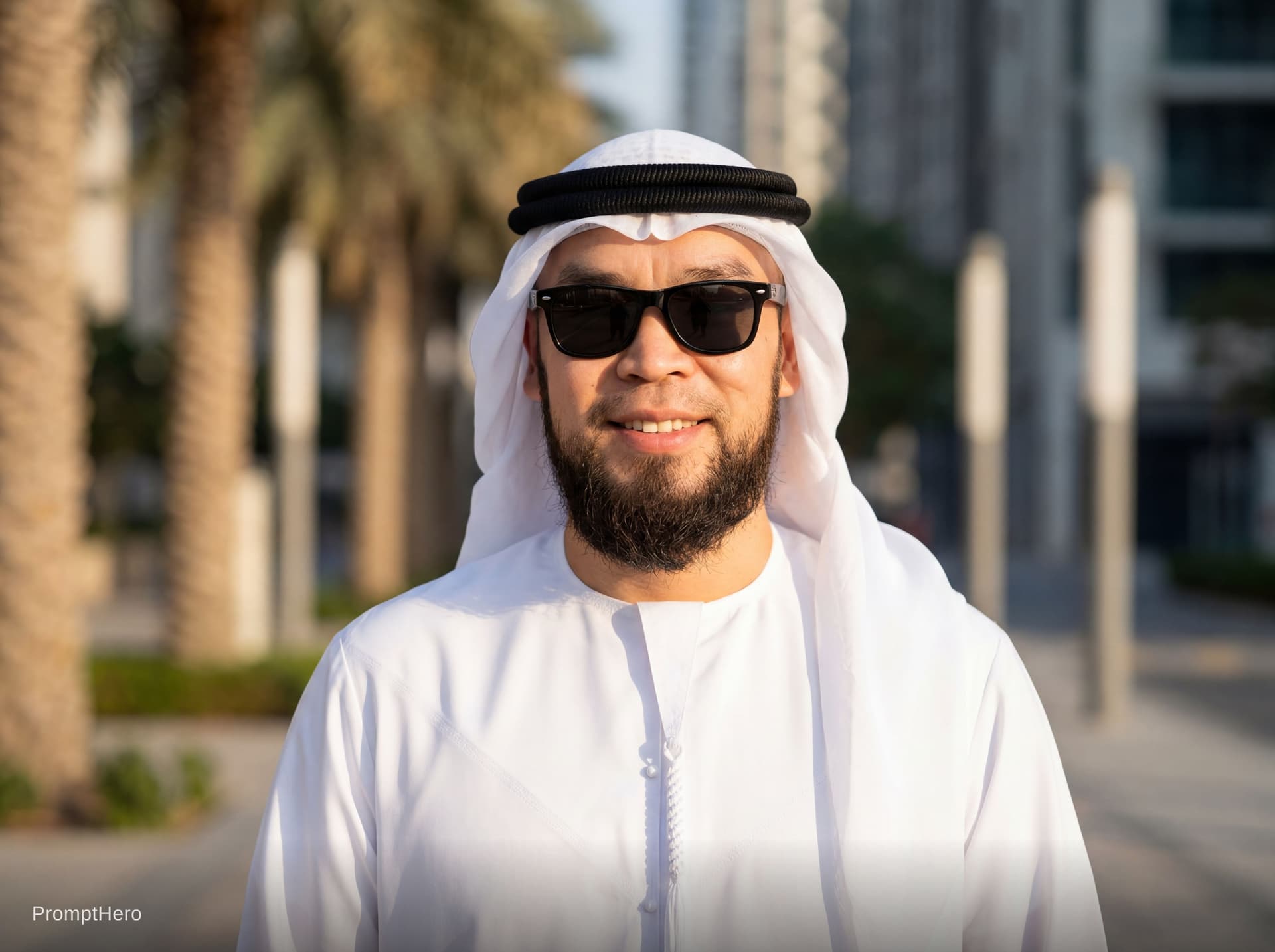 AI generated: using the uploaded image exactly face
A confident Middle Eastern man in a dark / White traditional k...
