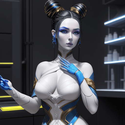 AI generated: Nyx, an advanced and stunningly beautiful android, stands confidently in a high-tech laboratory. She...