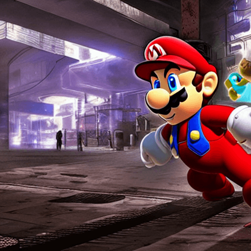 AI generated: Mario cyberpunk futuristic hyper realistic dark dystopian 8k 