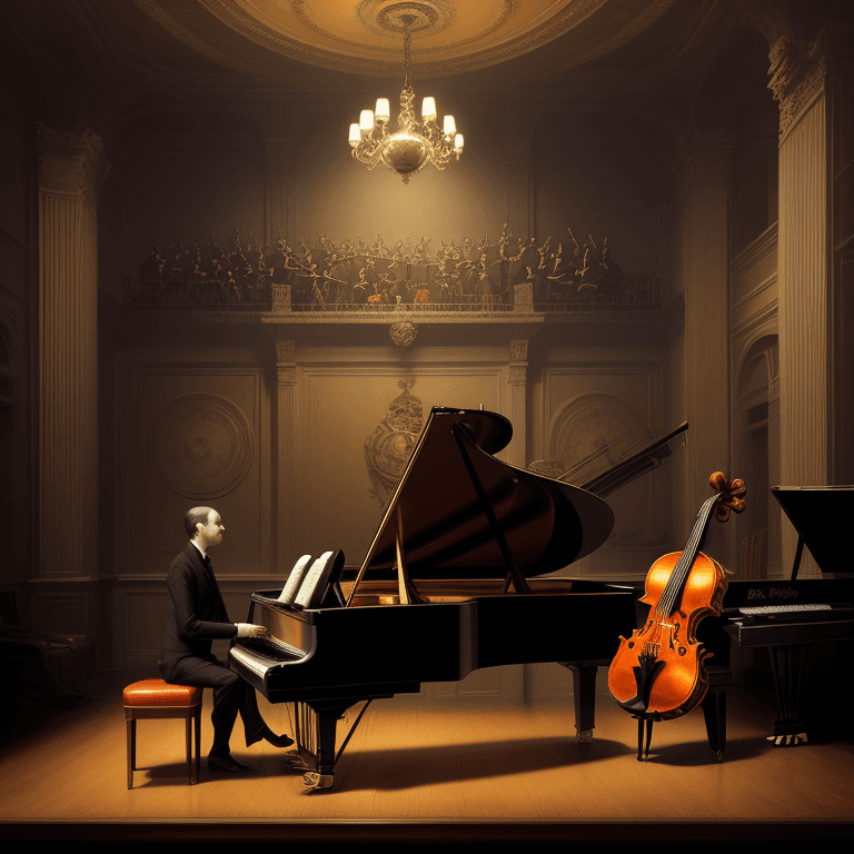 AI generated: music Album cover picture, classical music , surreal art, oil picture, radio, speaker, piano, violin...