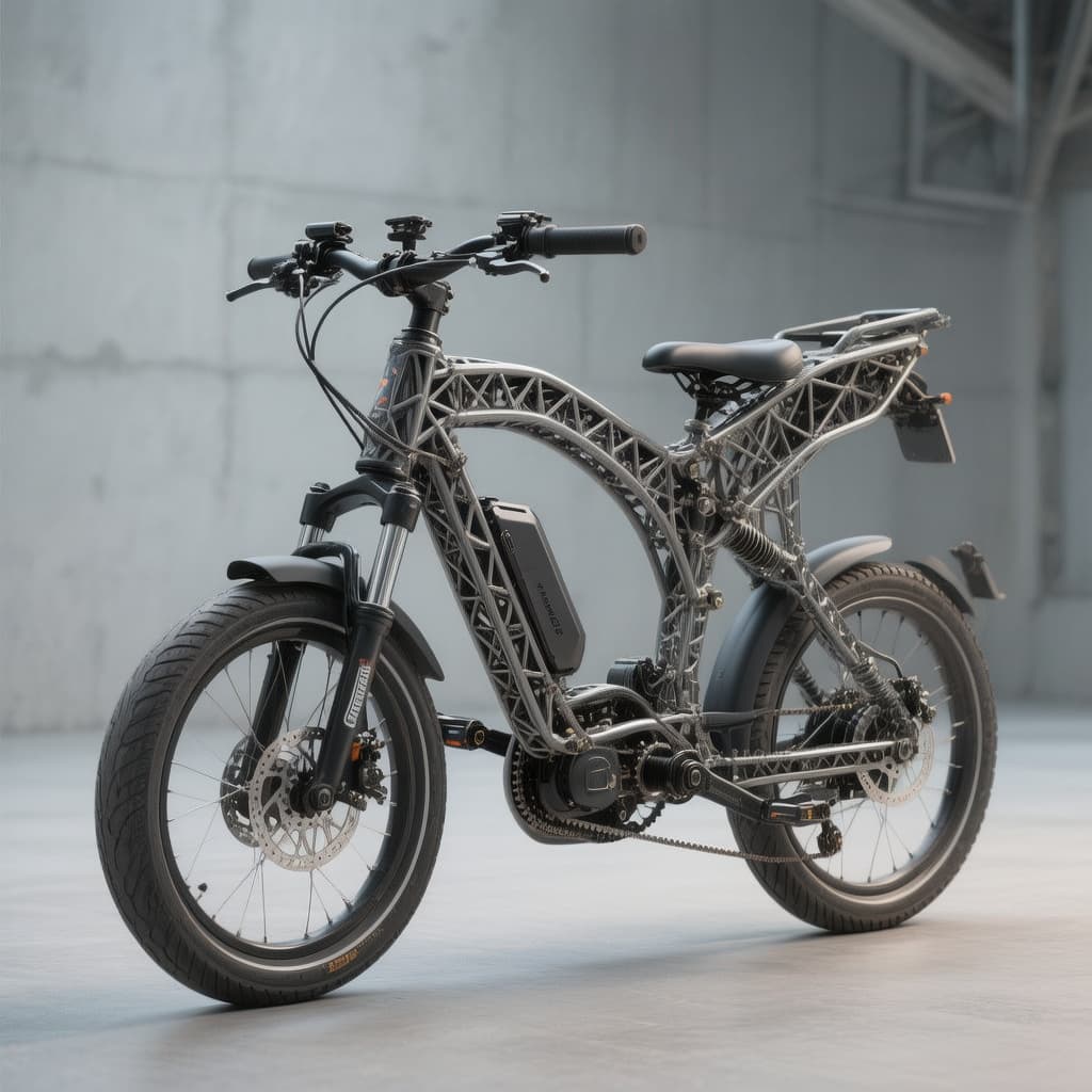 AI generated: Concept de tricycle électrique tilting futuriste, bi-place, grande autonomie. Châssis principal trei...