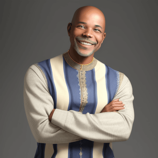 AI generated: A middle age african american man with a baldhead standing against a light background, smiling for t...