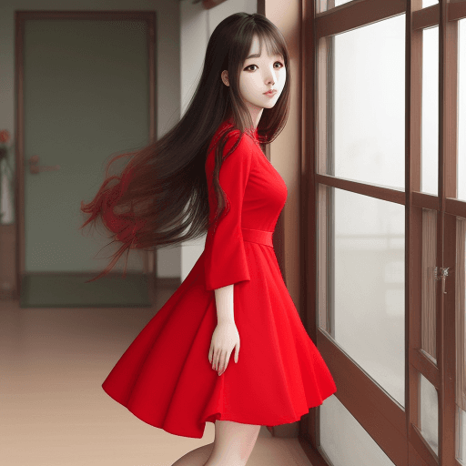 AI generated: cute 1500s korean girl, korea transitional red dress, long hair
