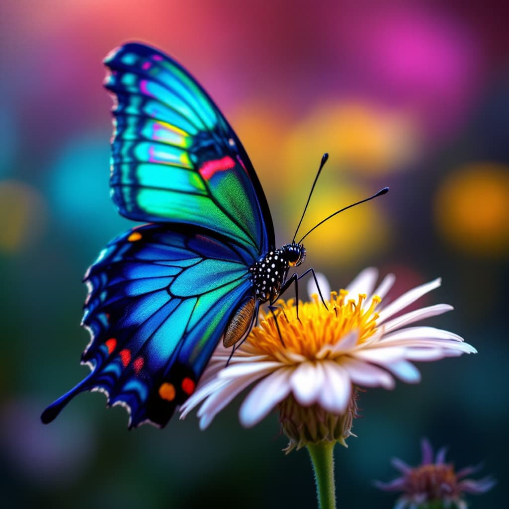 AI generated: _dandelions 
Prompt: Dramatic vibrant colored butterfly perched on a delicate dandelion flower --ar ...