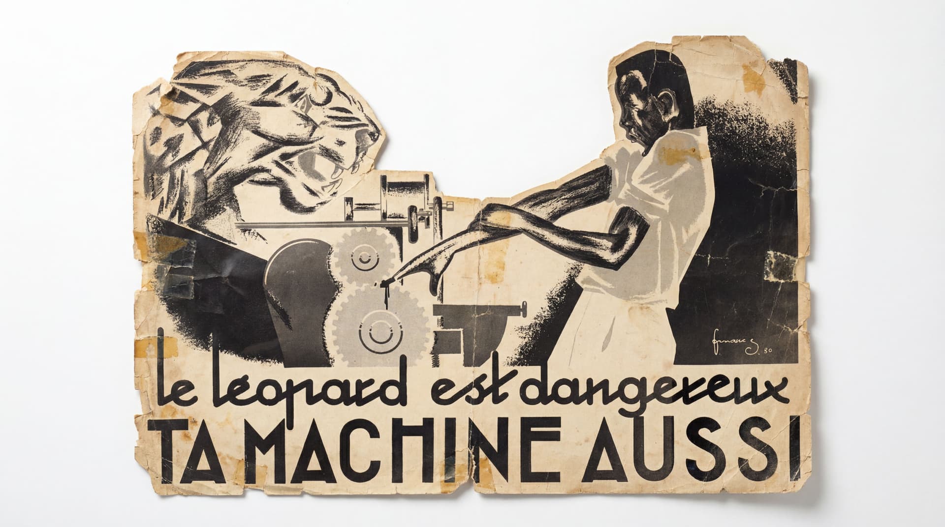 AI generated: turn into a cutout worn out poster, white background