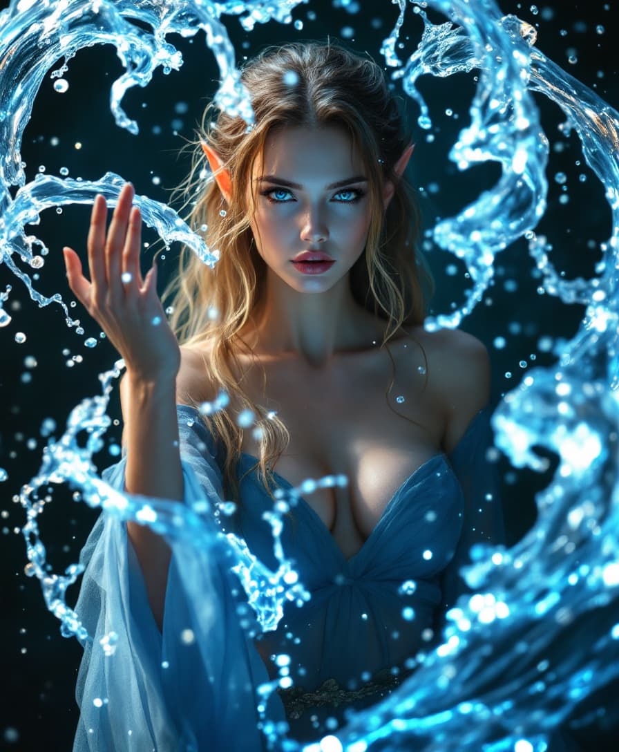 AI generated: 
"A raw, ultra-realistic cinematic fantasy scene featuring a mystical elven woman with golden-brown ...