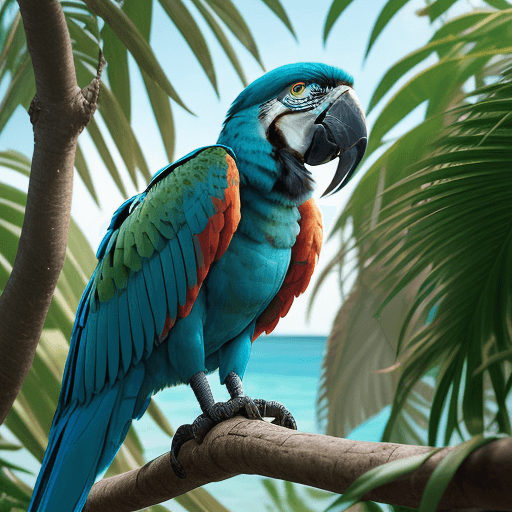 AI generated: macaw in the carribean, natural light, post processing, color grading, wildlife phmacaw in the carri...