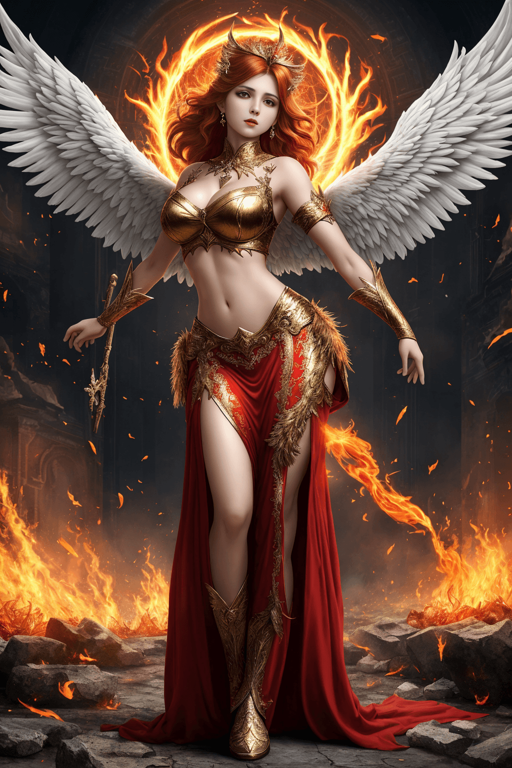 AI generated: angel on fire, beautiful girl, beautiful angel, feathered, high detailed, best quality, 4k, epic com...