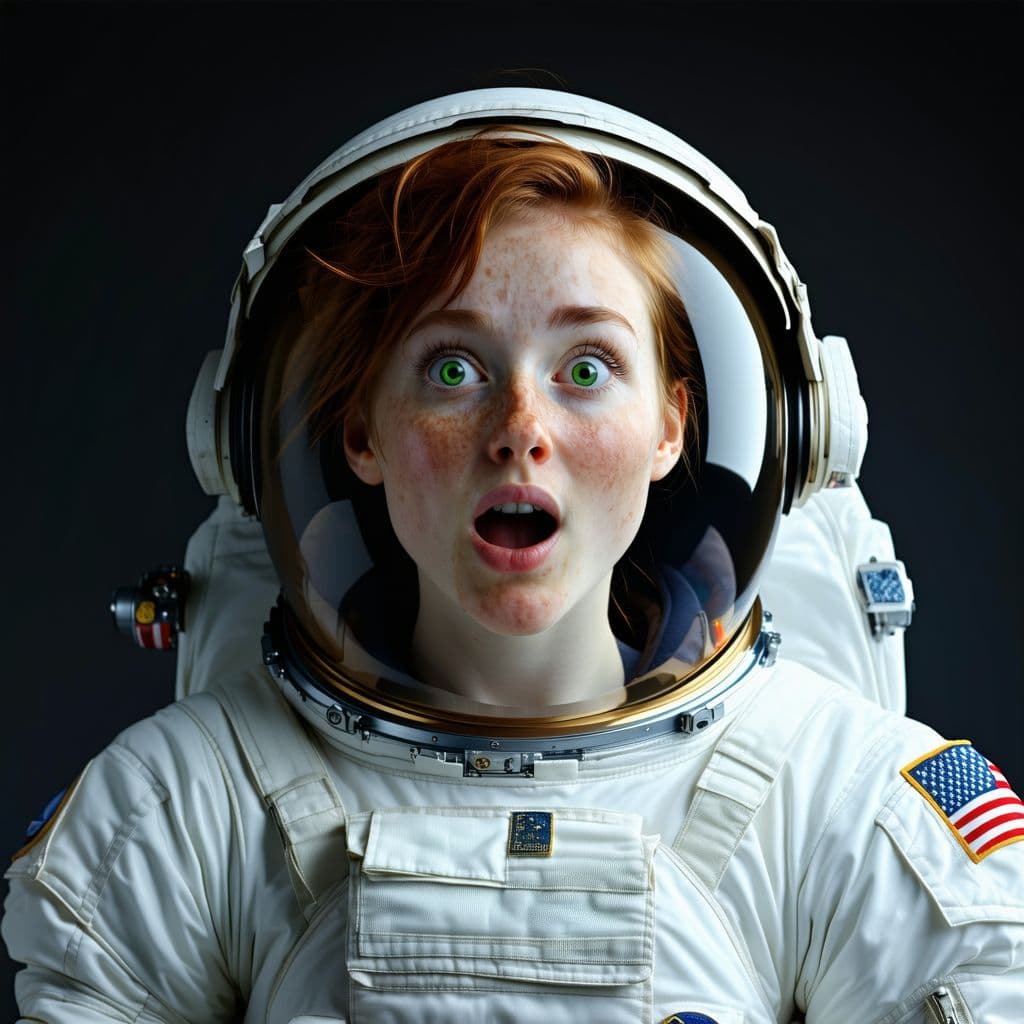 AI generated: fashion photography portrait of 1girl, award winning photography, short fluffy auburn hair, freckles...